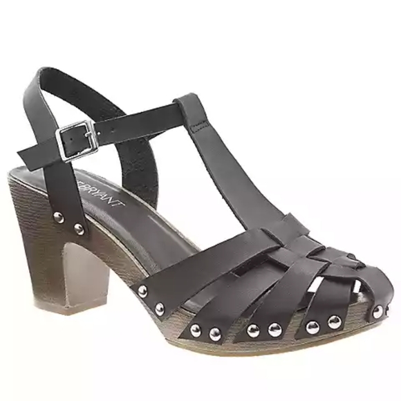 Lane Bryant Strappy Heeled Closed Toe Platform Studded Slingback Sandals Black 8 - Picture 1 of 8